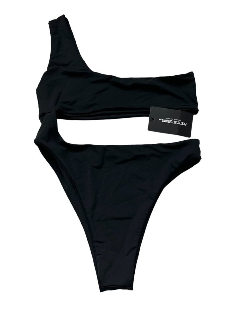 PrettyLittleThing Black One-Shoulder Cutout One-Piece Swimsuit